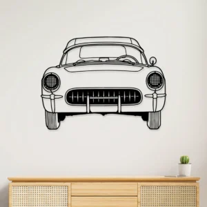 Black metal silhouette of a 1953 Chevrolet Corvette wall art.