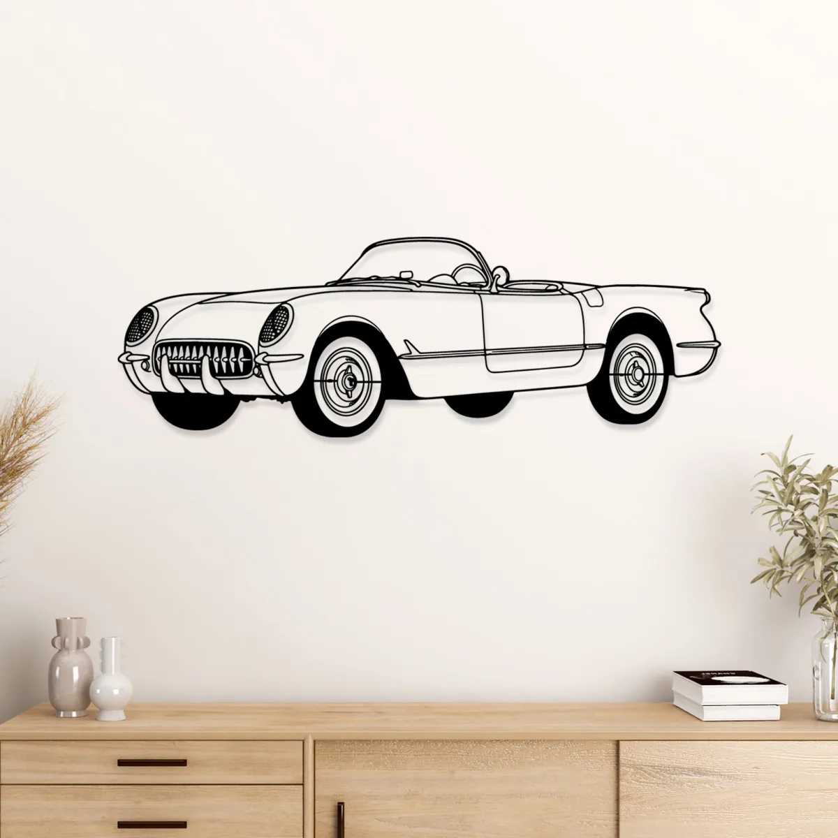 Detailed laser cut 1953 Chevy Corvette for garage decor