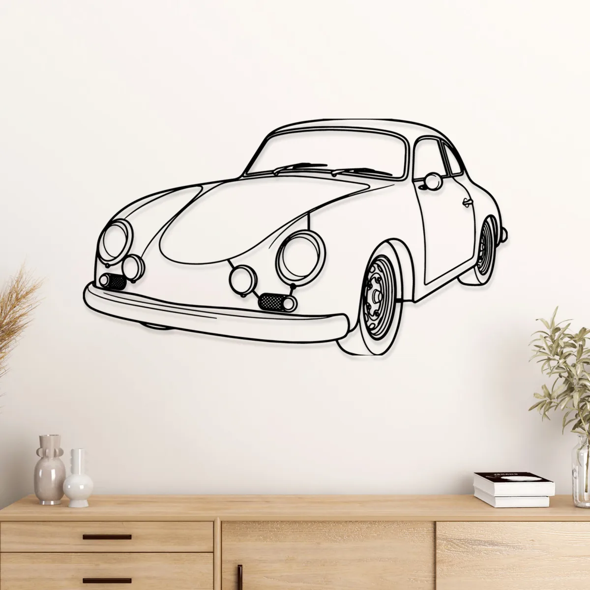 Detailed view of the front of the Porsche 356B metal wall art