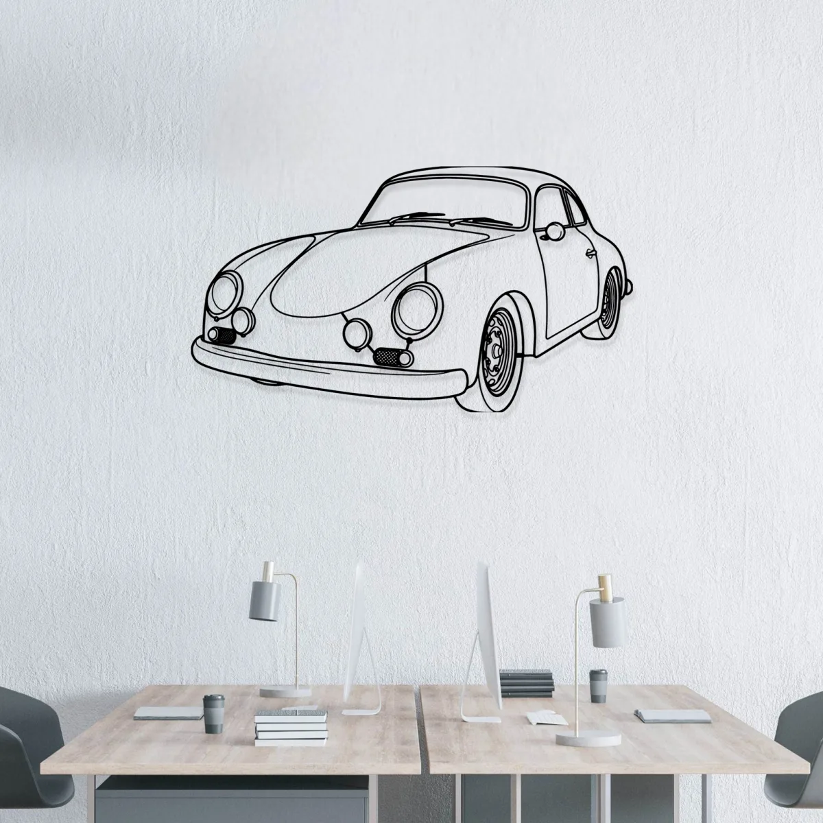 Side profile of the 1960 Porsche 356B metal silhouette art