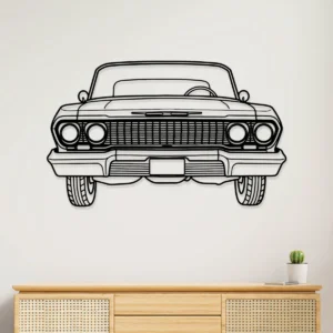 Black metal outline of a 1963 Chevrolet Impala front view wall art.