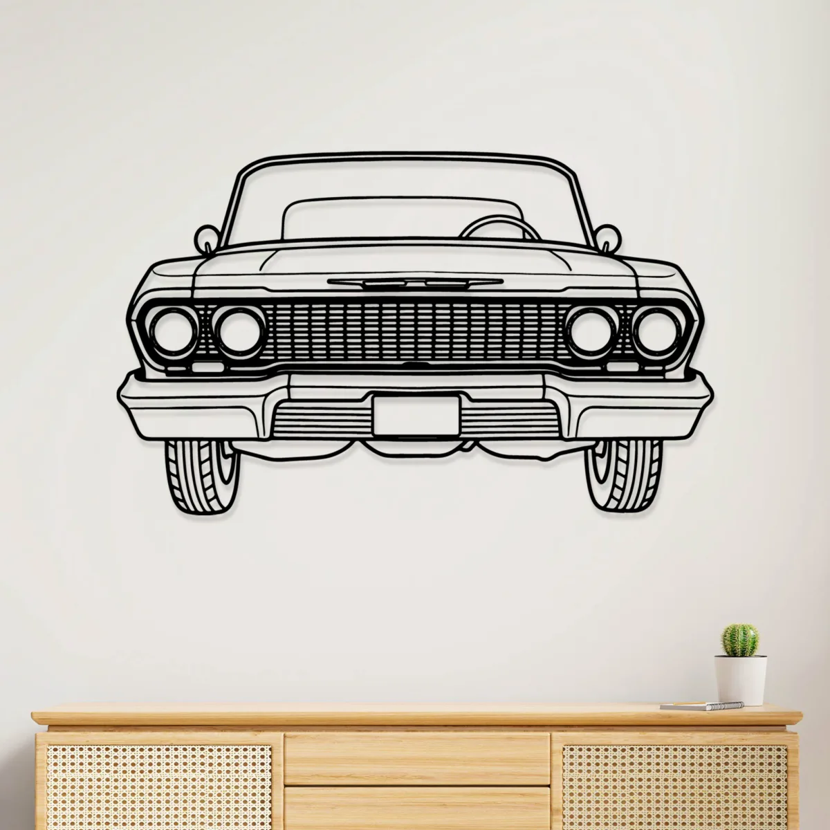 1963 Chevrolet Impala Metal Decor Legendary Muscle Car Art Garage Wall Hanging Auto Fan Gift Fabia Home Black metal outline of a 1963 Chevrolet Impala front view wall art
