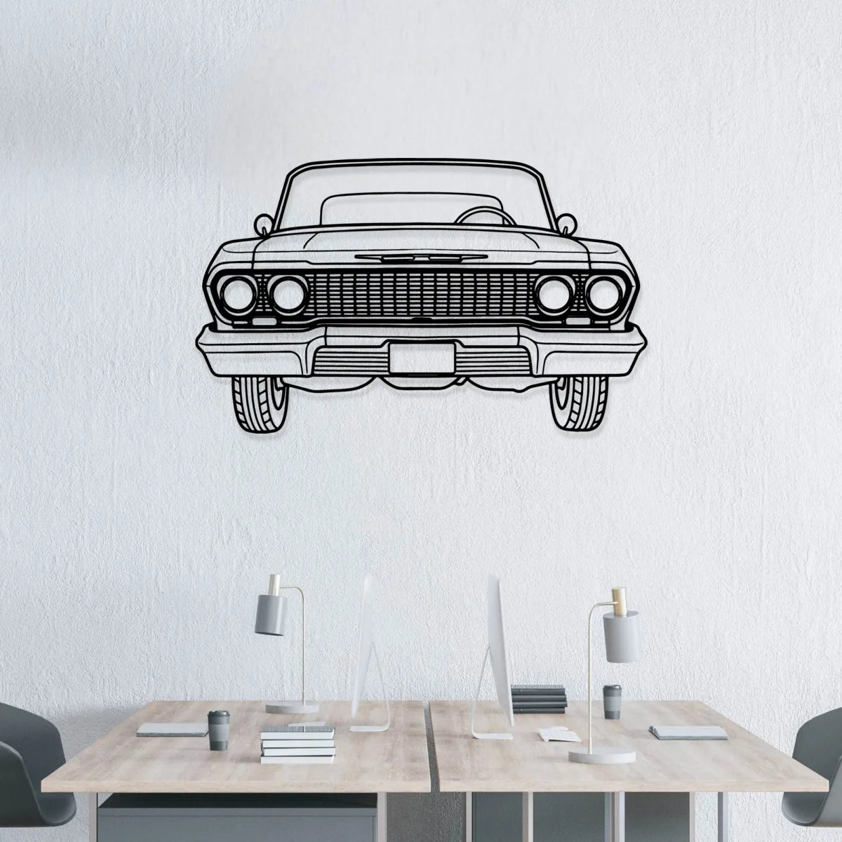 1963 Chevrolet Impala Metal Decor Legendary Muscle Car Art Garage Wall Hanging Auto Fan Gift Fabia Home Vintage 1963 Chevrolet Impala metal art hanging on a white wall