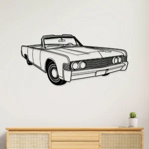 Black metal outline of a 1965 Lincoln Continental convertible wall art.