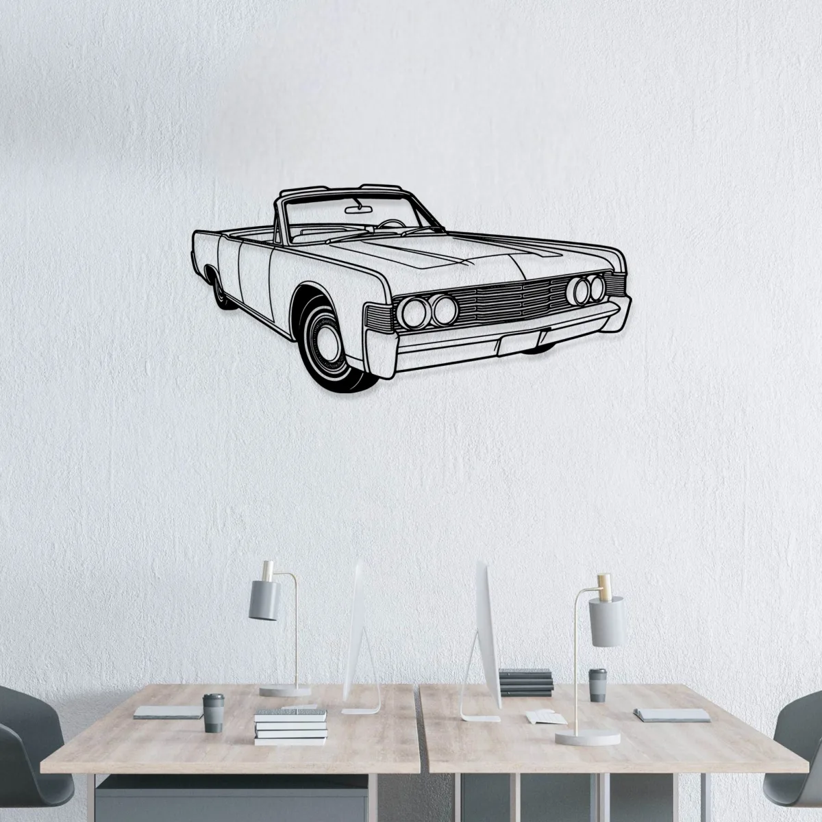 1965 Lincoln Continental Metal Wall Art Classic Car Silhouette Vintage Auto Decor Car Lover Gift Fabia Home Detailed view of the front of the 1965 Lincoln Continental metal art