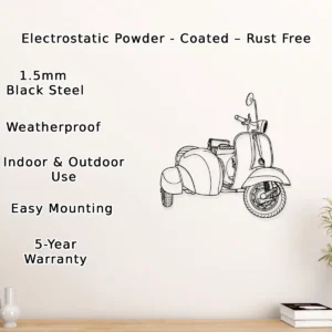 1965 Vespa 150 Super Metal Art, Iconic Scooter with Sidecar, Retro Garage Decor, Vintage Rider Gift