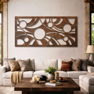 Abstract Geometric Sun Pattern Metal Wall Art, Oversized Rustic Modern Decor, Optional RGB LED, Housewarming Gift