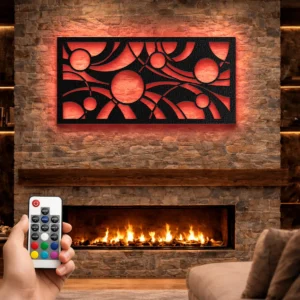 Abstract Geometric Sun Pattern Metal Wall Art, Oversized Rustic Modern Decor, Optional RGB LED, Housewarming Gift