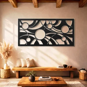 Abstract Geometric Sun Pattern Metal Wall Art, Oversized Rustic Modern Decor, Optional RGB LED, Housewarming Gift