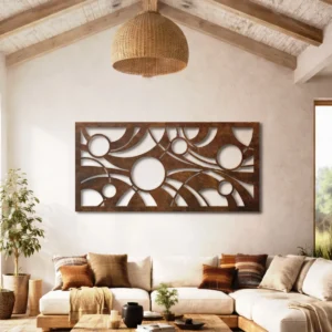 Abstract Geometric Sun Pattern Metal Wall Art, Oversized Rustic Modern Decor, Optional RGB LED, Housewarming Gift