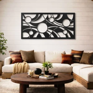 Abstract Geometric Sun Pattern Metal Wall Art, Oversized Rustic Modern Decor, Optional RGB LED, Housewarming Gift