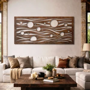 Abstract Sun and Waves Metal Wall Art, Oversized Rustic Ocean Decor, Optional RGB LED, Modern Home Gift