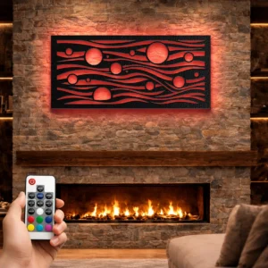 Abstract Sun and Waves Metal Wall Art, Oversized Rustic Ocean Decor, Optional RGB LED, Modern Home Gift