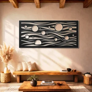 Abstract Sun and Waves Metal Wall Art, Oversized Rustic Ocean Decor, Optional RGB LED, Modern Home Gift