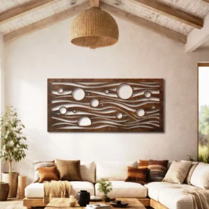 Abstract Sun and Waves Metal Wall Art, Oversized Rustic Ocean Decor, Optional RGB LED, Modern Home Gift