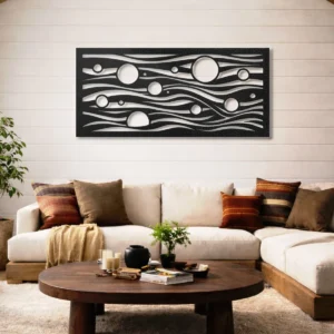 Abstract Sun and Waves Metal Wall Art, Oversized Rustic Ocean Decor, Optional RGB LED, Modern Home Gift