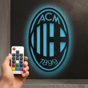 AC Milan Metal Logo Sign, Serie A Football Club Art, LED Game Room Decor, Soccer Fan Gift