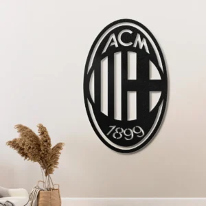 AC Milan Metal Logo Sign, Serie A Football Club Art, LED Game Room Decor, Soccer Fan Gift