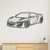 Black metal silhouette wall art of an Acura NSX supercar.