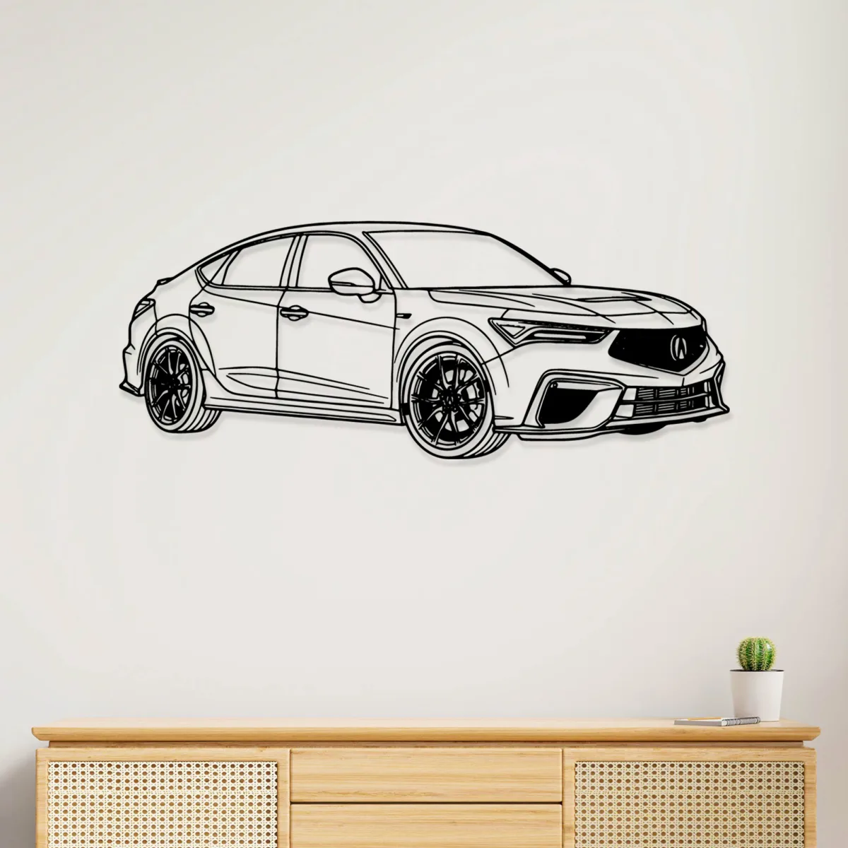 Acura TLX Type S black metal wall art silhouette on a white wall