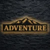 Oversized Adventure Mountain metal sign with a rustic finish, perfect for a cabin wall.