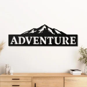 Adventure Mountain Metal Sign, Oversized Rustic Wall Decor, Mountain Silhouette Art, Optional RGB LED, Explorer Gift