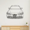 Black metal outline of Alfa Romeo Giulia front view on white wall.