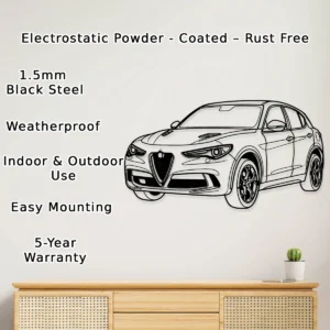 Alfa Romeo Stelvio Quadrifoglio 2 Metal Art, Sleek SUV Outline, Automotive Garage Decor, Driver's Gift