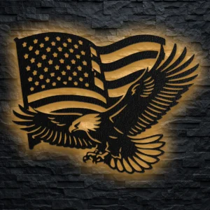 Large rustic metal eagle and American flag wall art.