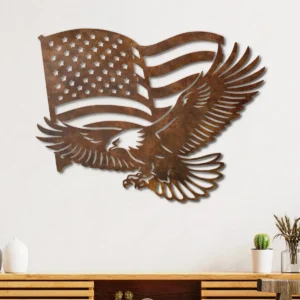 American Flag Eagle Metal Art, Oversized Rustic Patriotic Decor, USA Themed Wall Sign, Optional LED, Veteran Gift