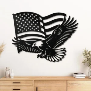 American Flag Eagle Metal Art, Oversized Rustic Patriotic Decor, USA Themed Wall Sign, Optional LED, Veteran Gift