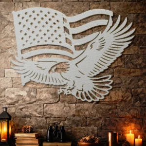 American Flag Eagle Metal Art, Oversized Rustic Patriotic Decor, USA Themed Wall Sign, Optional LED, Veteran Gift
