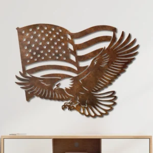 American Flag Eagle Metal Art, Oversized Rustic Patriotic Decor, USA Themed Wall Sign, Optional LED, Veteran Gift