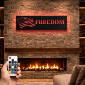 American Flag Freedom Metal Sign, Oversized Rustic Patriotic Wall Art, Optional RGB LED, Veteran Home Gift