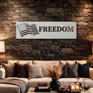 American Flag Freedom Metal Sign, Oversized Rustic Patriotic Wall Art, Optional RGB LED, Veteran Home Gift