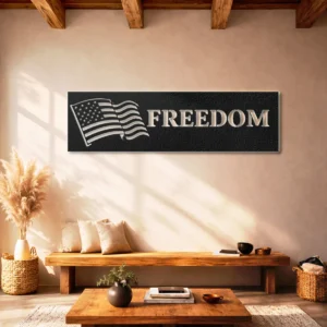 American Flag Freedom Metal Sign, Oversized Rustic Patriotic Wall Art, Optional RGB LED, Veteran Home Gift