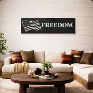 American Flag Freedom Metal Sign, Oversized Rustic Patriotic Wall Art, Optional RGB LED, Veteran Home Gift