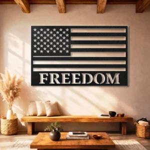 American Flag Freedom Metal Wall Art, Oversized Rustic Patriotic Decor, Optional RGB LED, Veteran Home Gift