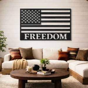 American Flag Freedom Metal Wall Art, Oversized Rustic Patriotic Decor, Optional RGB LED, Veteran Home Gift