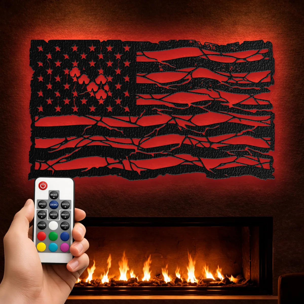 American Flag Metal Wall Art Oversized Rustic Distressed Decor Patriotic Home Sign Optional RGB LED Veteran Gift Fabia Home American flag metal sign perfect for veteran gifts and military families