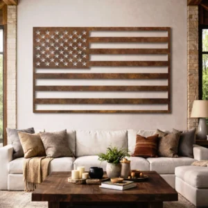 American Flag Metal Wall Art, Oversized Rustic Patriotic Decor, Optional RGB LED, Veteran and Patriot Gift