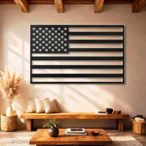 American Flag Metal Wall Art, Oversized Rustic Patriotic Decor, Optional RGB LED, Veteran and Patriot Gift