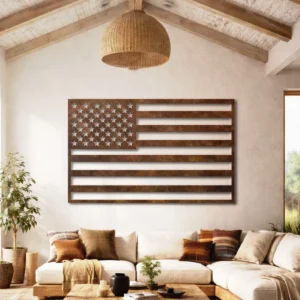 American Flag Metal Wall Art, Oversized Rustic Patriotic Decor, Optional RGB LED, Veteran and Patriot Gift