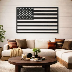 American Flag Metal Wall Art, Oversized Rustic Patriotic Decor, Optional RGB LED, Veteran and Patriot Gift