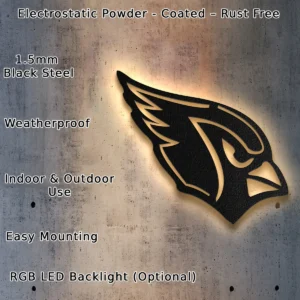 Arizona Cardinals Metal Logo Art, Iconic NFL Team Decor, Optional LED Game Room Sign, Football Fan Gift