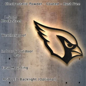 Arizona Cardinals Metal Logo Sign, Bold NFL Team Emblem, Optional LED Game Day Decor, Football Fan Gift