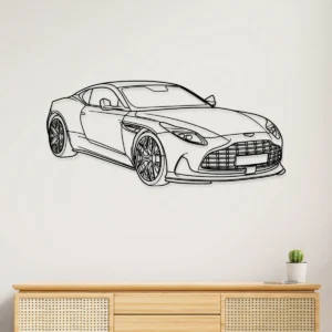 Black metal Aston Martin DB12 silhouette wall art