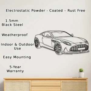 Aston Martin DB12 Metal Wall Art, Luxury Sports Car Silhouette, Elegant Garage Decor, Grand Tourer Gift