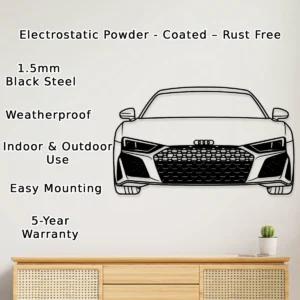 Audi R8 Front Metal Art, Dynamic Supercar Grille, Luxury Garage Decor, Auto Enthusiast Gift