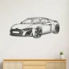 Black metal Audi R8 supercar wall art for modern garage decor.